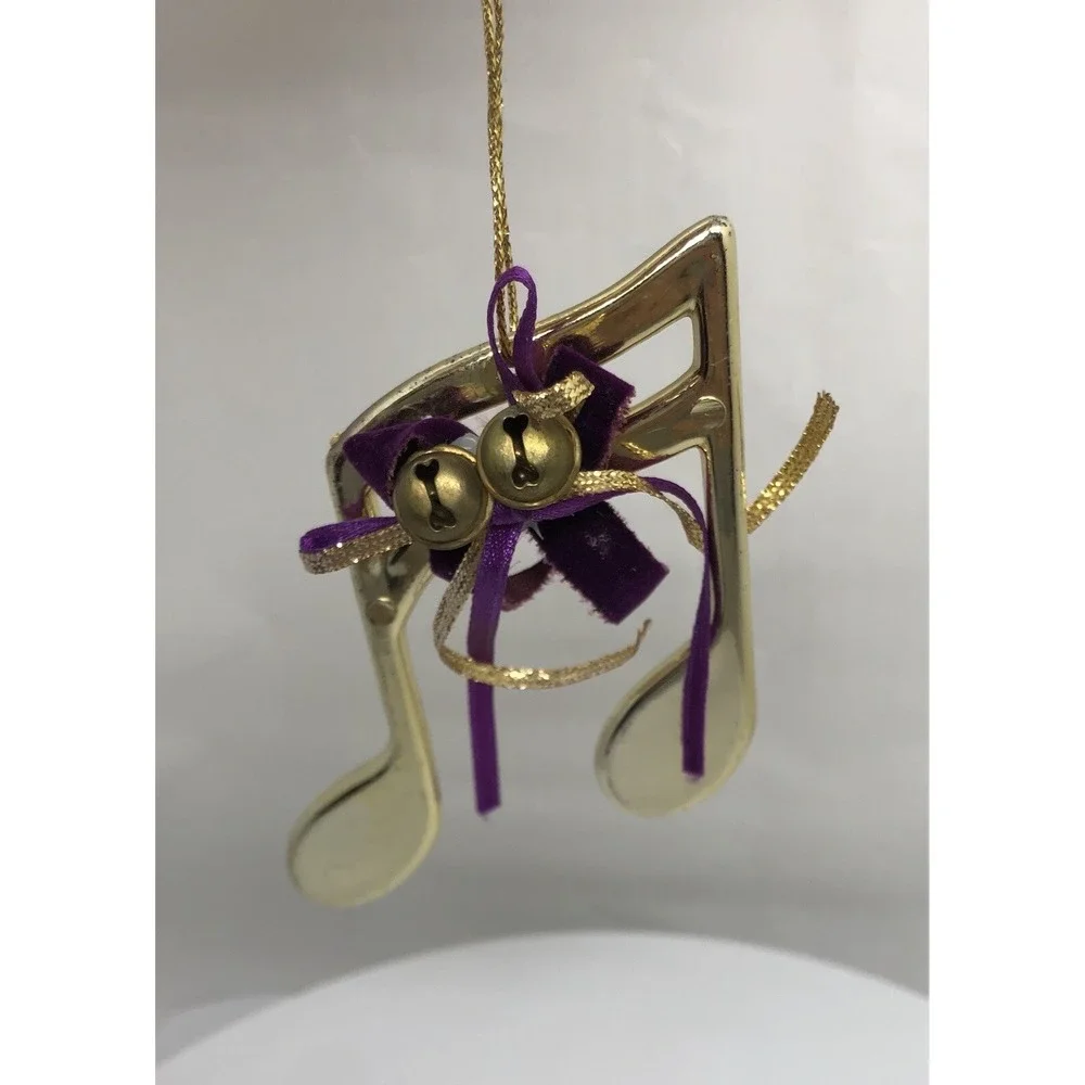 Music Note Christmas Ornament Bells Purple Ribbon 3.5